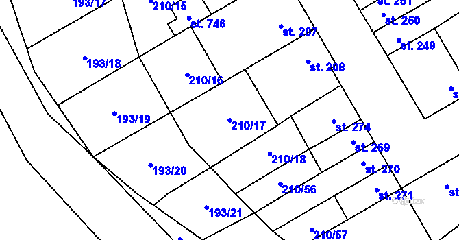 Parcela st. 210/17 v KÚ Stařeč, Katastrální mapa