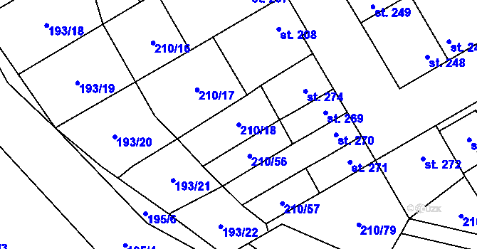 Parcela st. 210/18 v KÚ Stařeč, Katastrální mapa