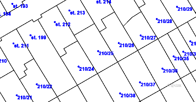 Parcela st. 210/25 v KÚ Stařeč, Katastrální mapa