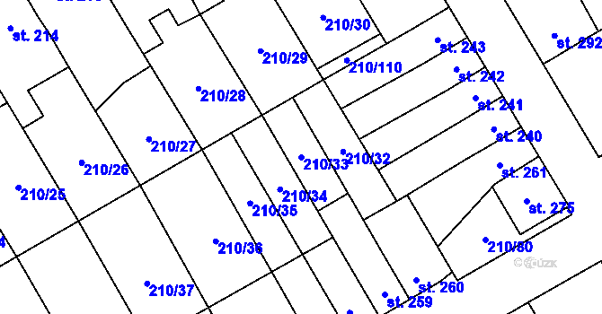 Parcela st. 210/33 v KÚ Stařeč, Katastrální mapa