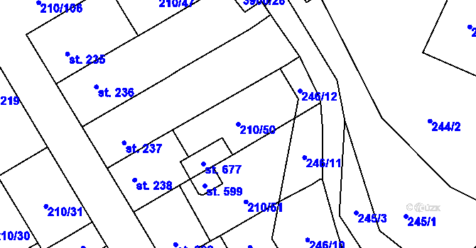 Parcela st. 210/50 v KÚ Stařeč, Katastrální mapa