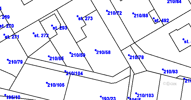 Parcela st. 210/58 v KÚ Stařeč, Katastrální mapa