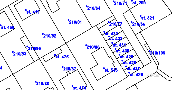 Parcela st. 210/86 v KÚ Stařeč, Katastrální mapa