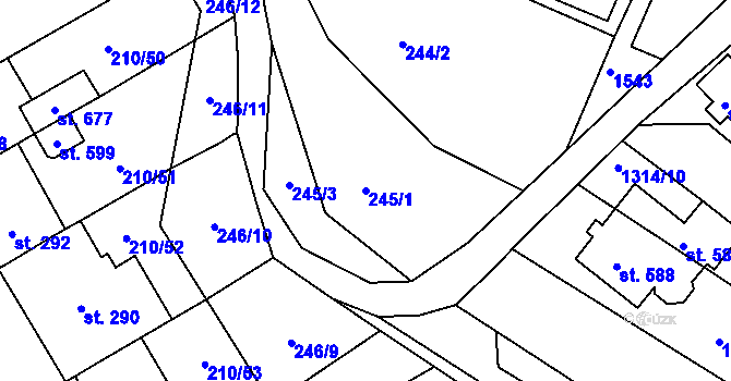 Parcela st. 245/1 v KÚ Stařeč, Katastrální mapa