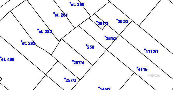 Parcela st. 258 v KÚ Stařeč, Katastrální mapa