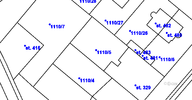 Parcela st. 1110/5 v KÚ Stařeč, Katastrální mapa