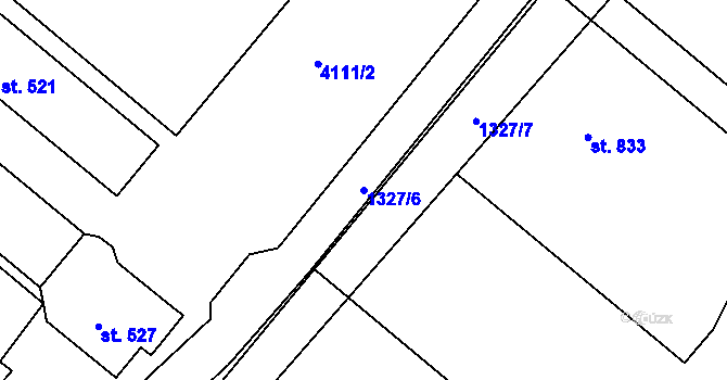 Parcela st. 1327/6 v KÚ Stařeč, Katastrální mapa
