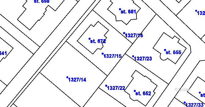 Parcela st. 1327/15 v KÚ Stařeč, Katastrální mapa
