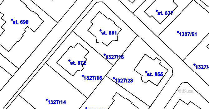 Parcela st. 1327/16 v KÚ Stařeč, Katastrální mapa
