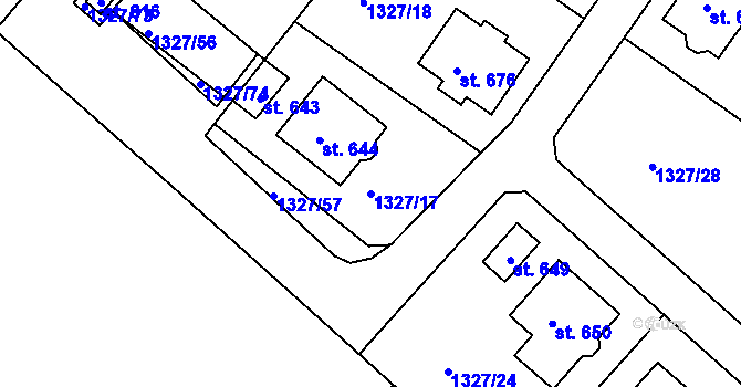 Parcela st. 1327/17 v KÚ Stařeč, Katastrální mapa