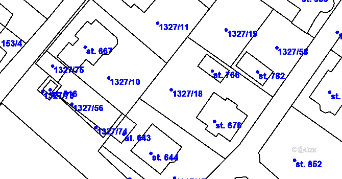 Parcela st. 1327/18 v KÚ Stařeč, Katastrální mapa