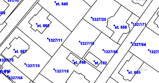 Parcela st. 1327/19 v KÚ Stařeč, Katastrální mapa