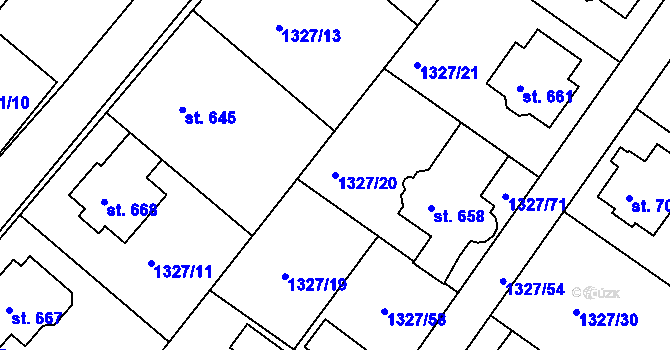 Parcela st. 1327/20 v KÚ Stařeč, Katastrální mapa