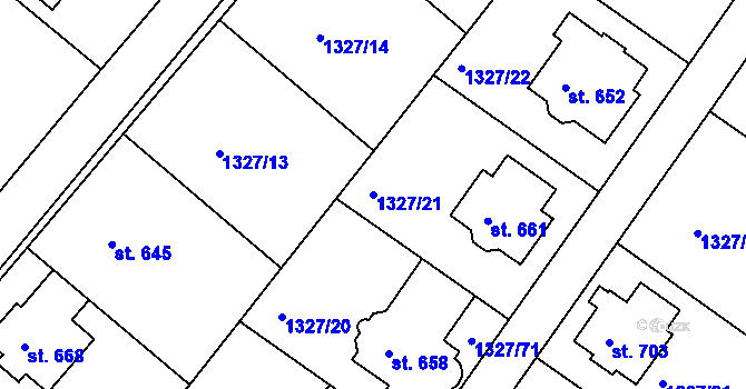 Parcela st. 1327/21 v KÚ Stařeč, Katastrální mapa