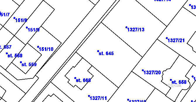 Parcela st. 645 v KÚ Stařeč, Katastrální mapa
