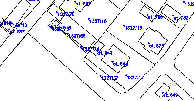 Parcela st. 643 v KÚ Stařeč, Katastrální mapa