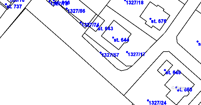 Parcela st. 1327/57 v KÚ Stařeč, Katastrální mapa