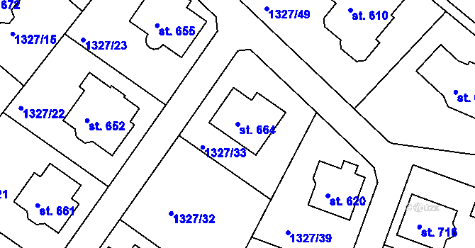 Parcela st. 664 v KÚ Stařeč, Katastrální mapa