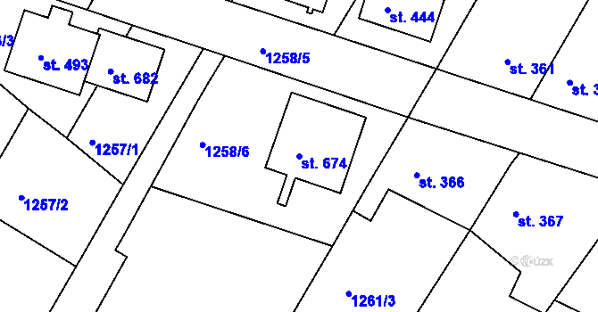 Parcela st. 674 v KÚ Stařeč, Katastrální mapa