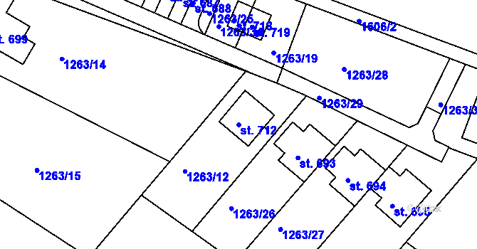 Parcela st. 712 v KÚ Stařeč, Katastrální mapa