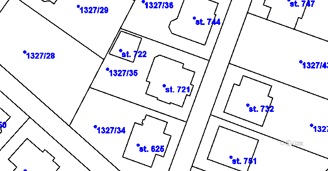 Parcela st. 721 v KÚ Stařeč, Katastrální mapa