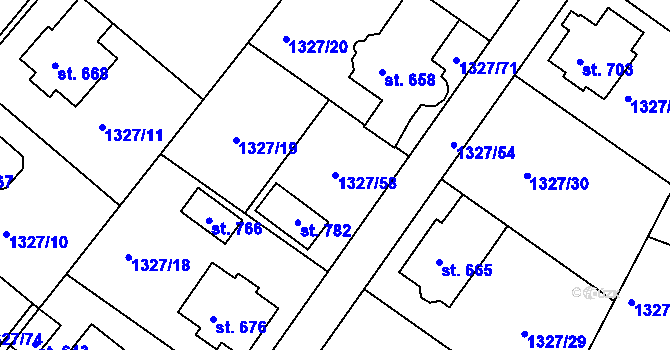 Parcela st. 1327/58 v KÚ Stařeč, Katastrální mapa