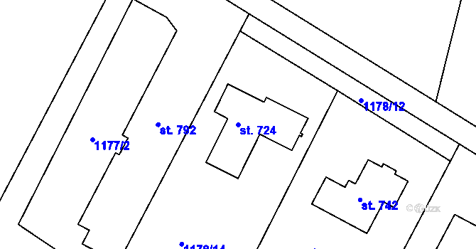Parcela st. 724 v KÚ Stařeč, Katastrální mapa