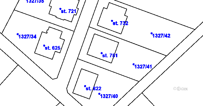 Parcela st. 751 v KÚ Stařeč, Katastrální mapa