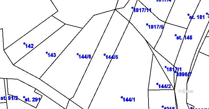 Parcela st. 144/5 v KÚ Stařeč, Katastrální mapa