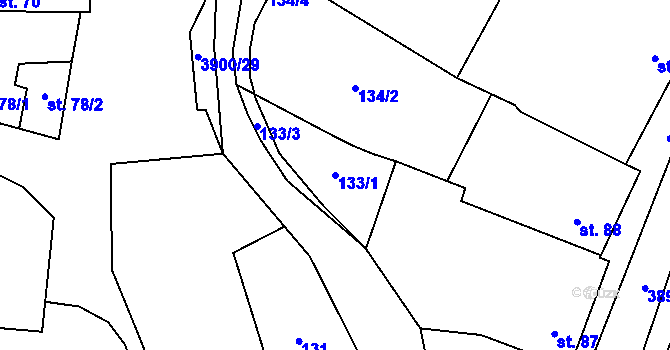 Parcela st. 133/1 v KÚ Stařeč, Katastrální mapa