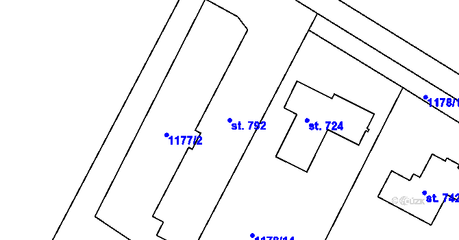 Parcela st. 792 v KÚ Stařeč, Katastrální mapa