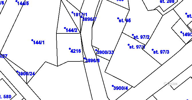 Parcela st. 3900/33 v KÚ Stařeč, Katastrální mapa