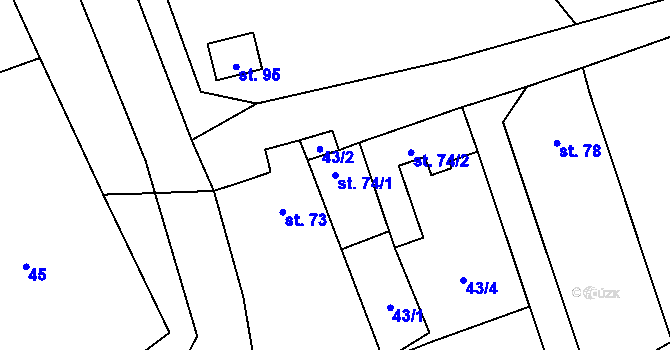 Parcela st. 74/1 v KÚ Služín, Katastrální mapa