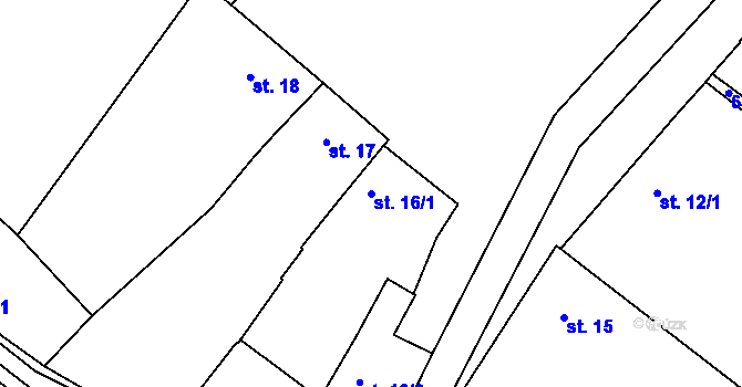 Parcela st. 16/1 v KÚ Stařechovice, Katastrální mapa