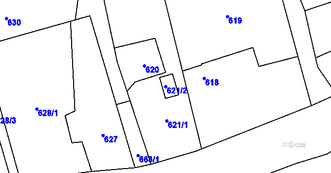 Parcela st. 621/2 v KÚ Staříč, Katastrální mapa