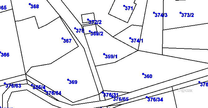 Parcela st. 359/1 v KÚ Staříč, Katastrální mapa