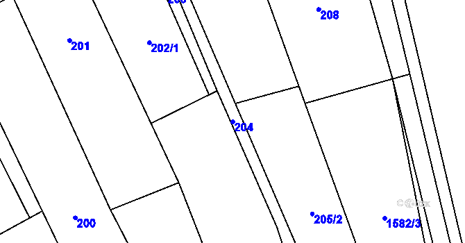 Parcela st. 204 v KÚ Staříč, Katastrální mapa