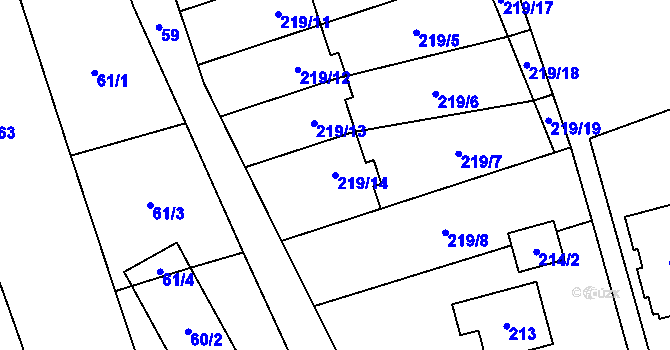 Parcela st. 219/14 v KÚ Staříč, Katastrální mapa