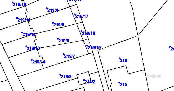 Parcela st. 219/19 v KÚ Staříč, Katastrální mapa