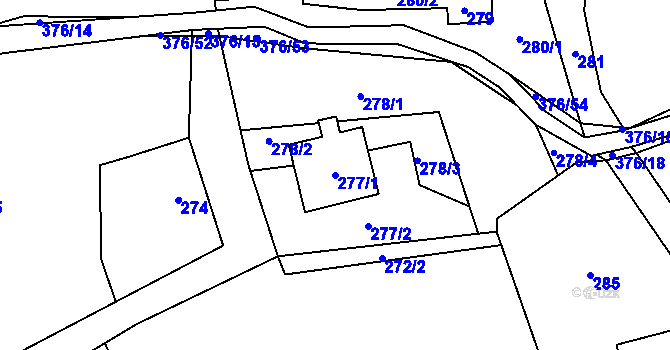 Parcela st. 277/1 v KÚ Staříč, Katastrální mapa