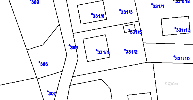 Parcela st. 331/4 v KÚ Staříč, Katastrální mapa