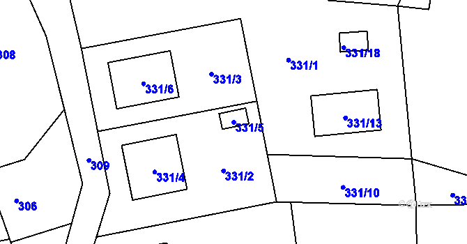 Parcela st. 331/5 v KÚ Staříč, Katastrální mapa