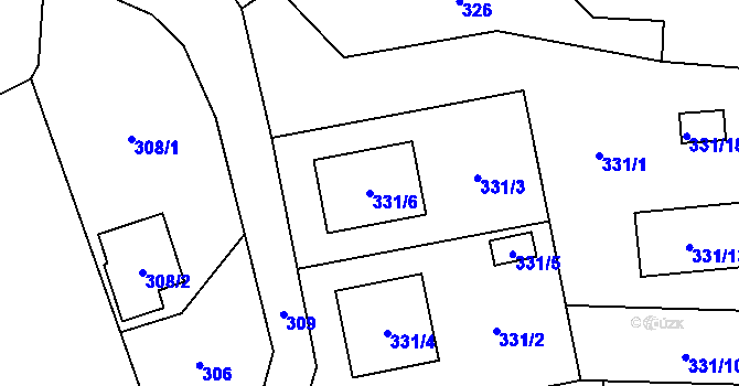 Parcela st. 331/6 v KÚ Staříč, Katastrální mapa