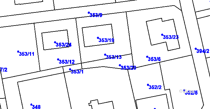 Parcela st. 353/13 v KÚ Staříč, Katastrální mapa