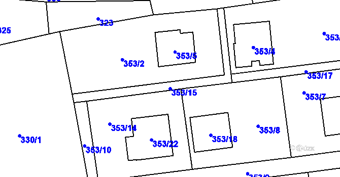 Parcela st. 353/15 v KÚ Staříč, Katastrální mapa
