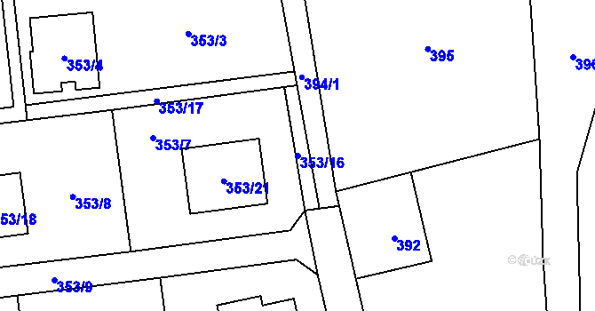 Parcela st. 353/16 v KÚ Staříč, Katastrální mapa