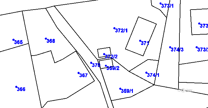 Parcela st. 372/2 v KÚ Staříč, Katastrální mapa