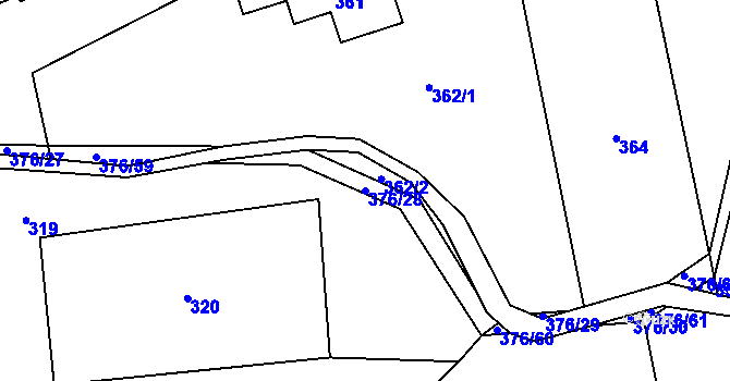Parcela st. 376/28 v KÚ Staříč, Katastrální mapa