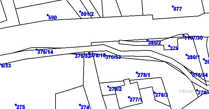 Parcela st. 376/53 v KÚ Staříč, Katastrální mapa