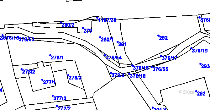 Parcela st. 376/54 v KÚ Staříč, Katastrální mapa